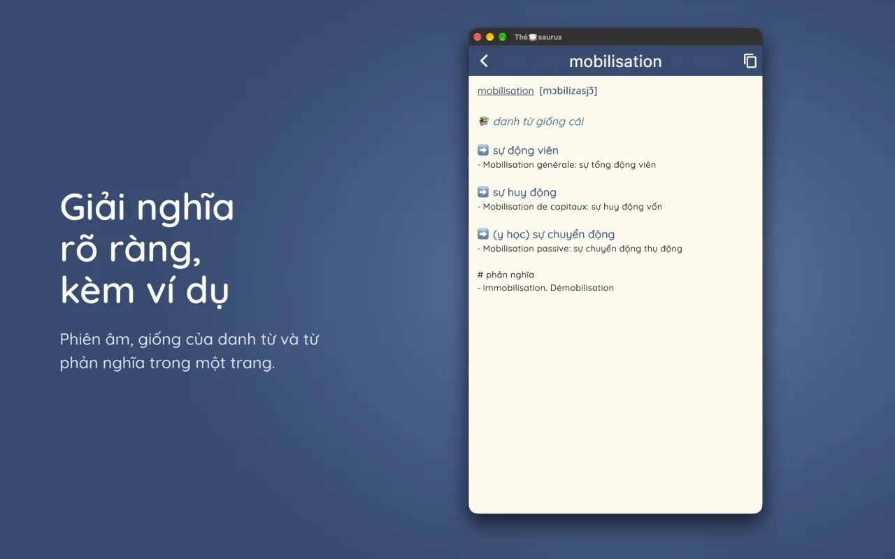 Mục từ “mobilisation” với phiên âm, giống và câu ví dụ